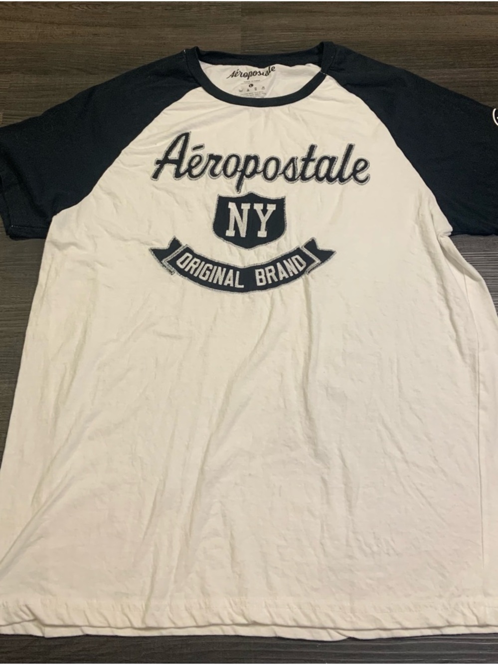 Aeropostale White and Black Raglan NY Graphic Tee